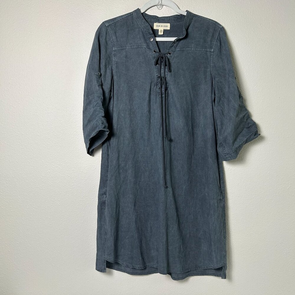 Cloth & Stone Dress Womens Size S Gray Pullover Tassel Neckline Roll Tab Sleeve